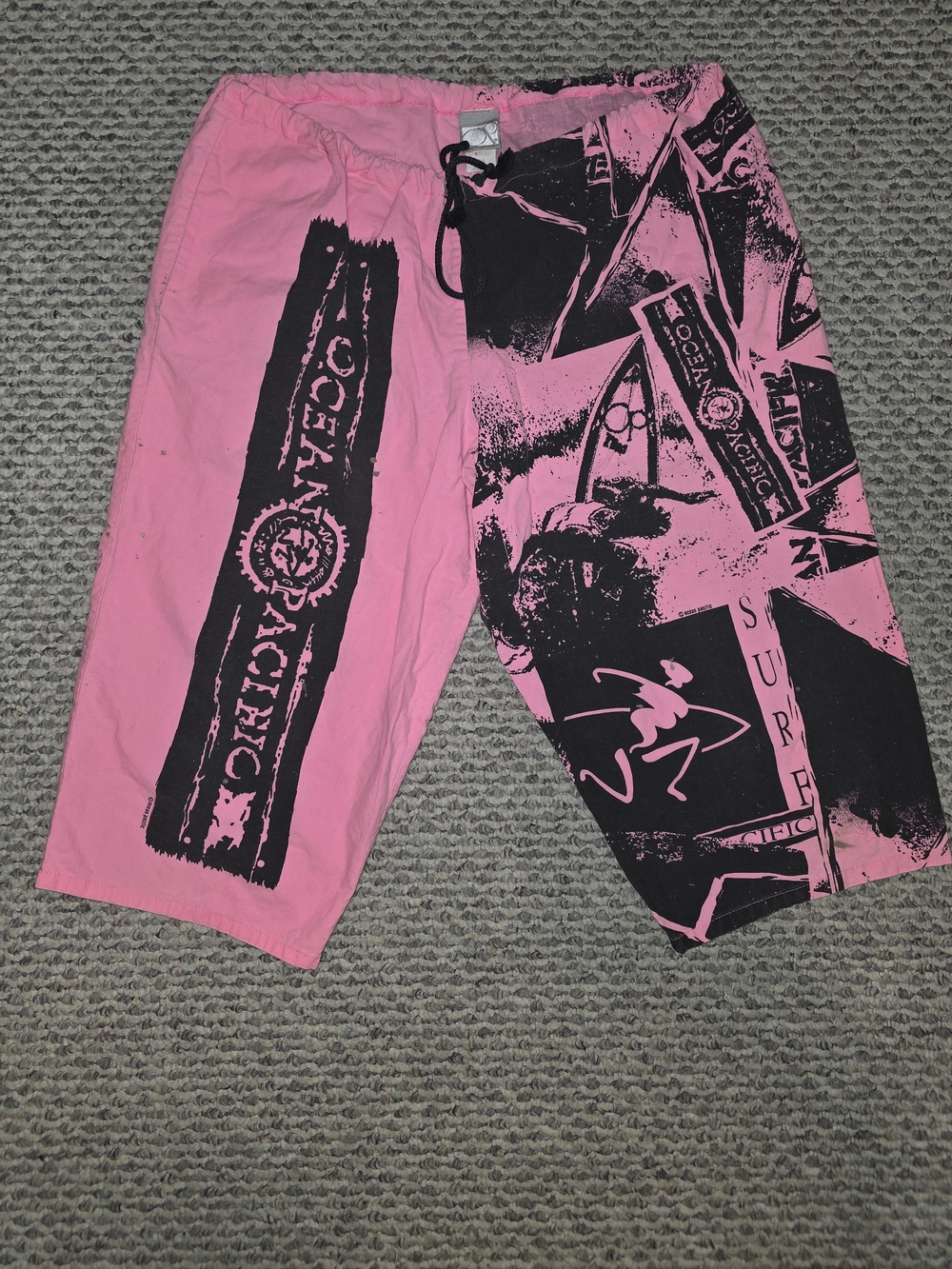 Vintage 1980s OP Men's Pink Graphic Board Shorts